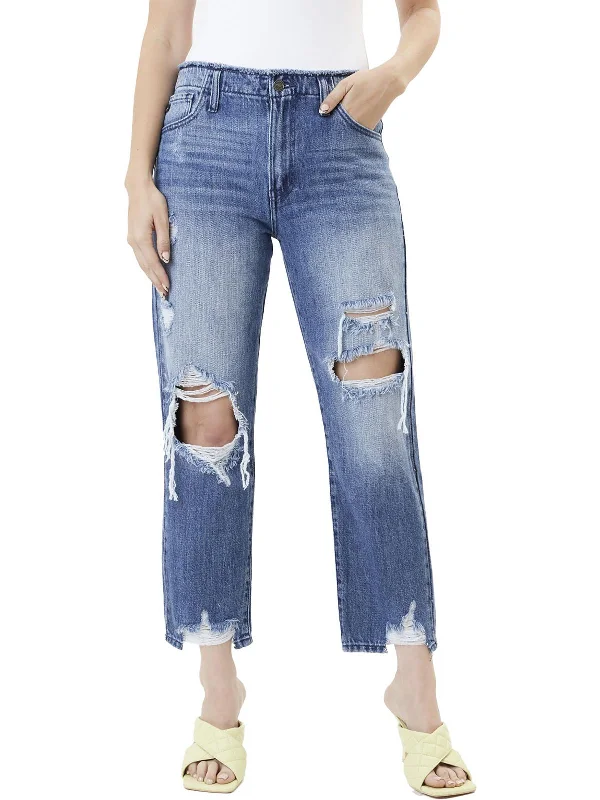 Rainy pants drops -Womens Distressed Denim Straight Leg Jeans