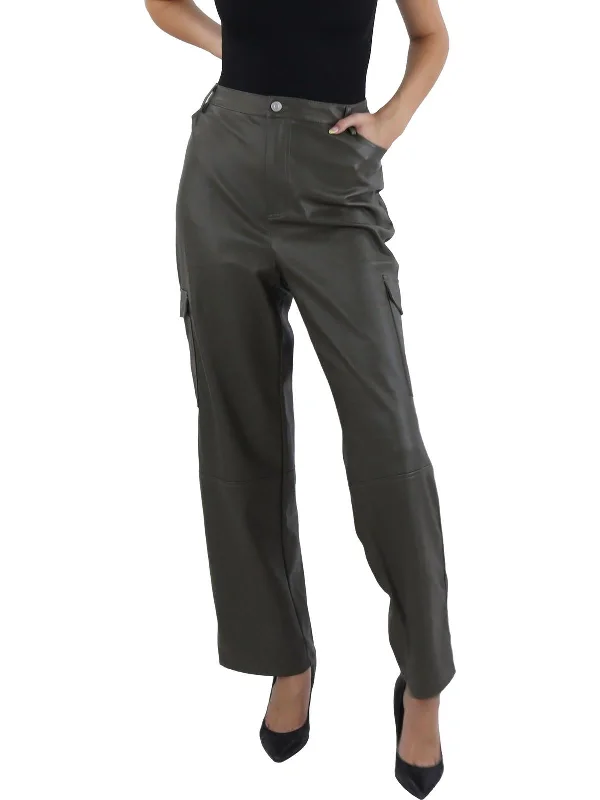 Surfer tropical pants wave -Womens Faux Leather High Rise Cargo Pants