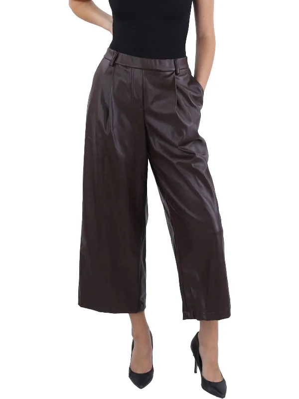 Surfer pants wave -Womens Faux Leather High Rise Wide Leg Pants