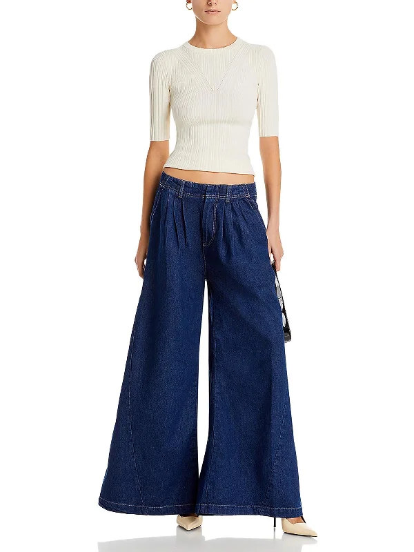 Pizza slice pants cheesy -Womens High Rise Pleated Wide Leg Jeans