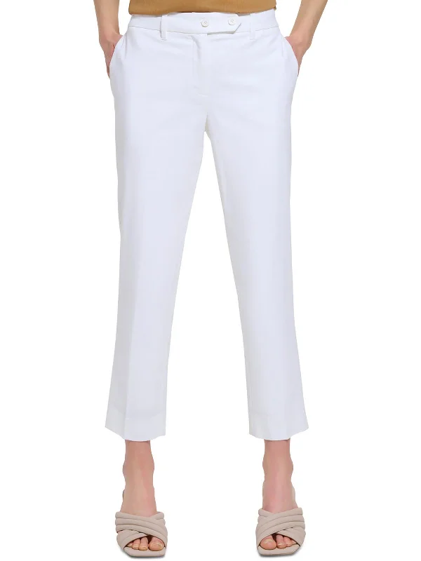 Cropped pants stylish -Womens High Rise Solid Ankle Pants