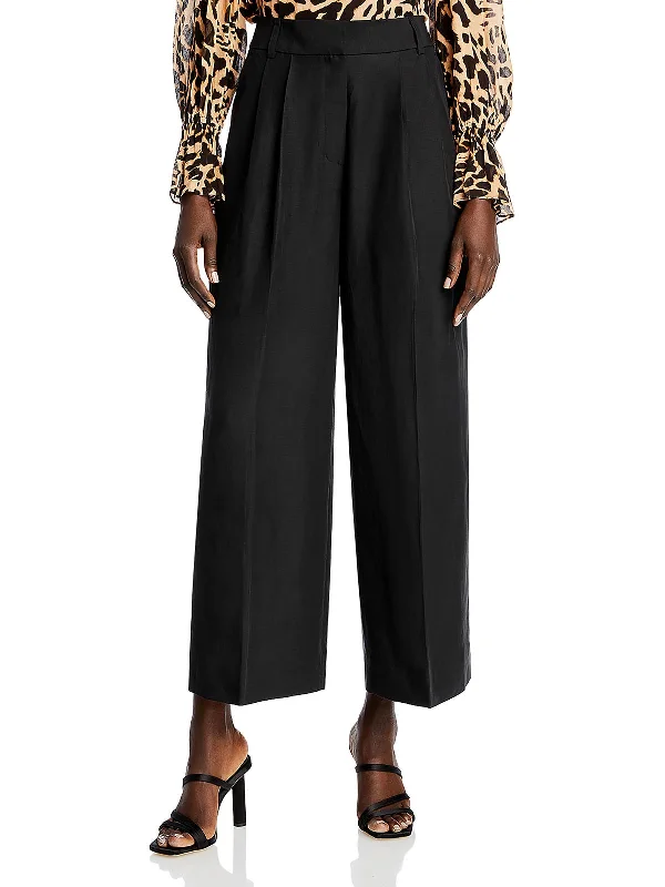 Robot metallic pants gear -Womens Linen Blend Pleater Wide Leg Pants