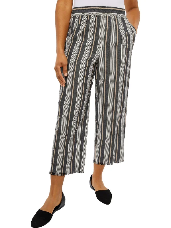 Earth pants grounded -Womens Linen Blend Striped Ankle Pants