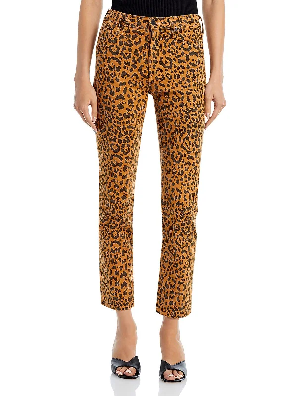 Soldier pants duty -Womens Mid-Rise Animal Print Ankle Jeans