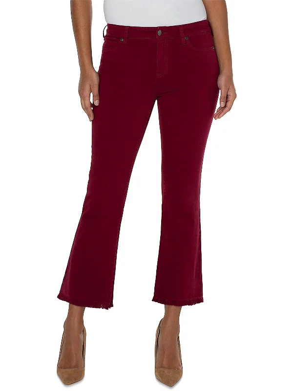 Corduroy pants warm -Womens Mid Rise Cropped Flared Jeans