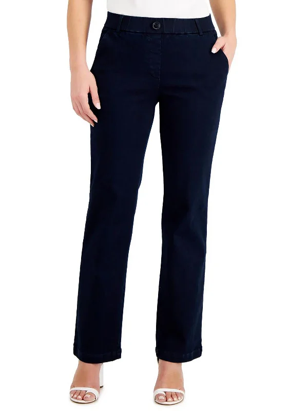 Velvet red pants plush -Womens Mid-Rise Pull On Wide Leg Jeans