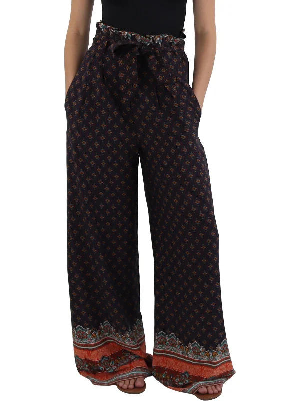 Belted pants chic -Womens Printed Paperbag High-Waisted Pants